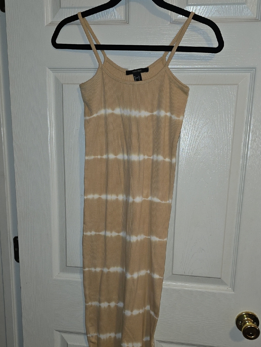 Forever 21 Beige and White Tie-Dye Ribbed Midi‎ Dress